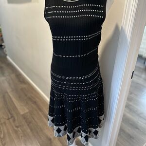 Kate Spade New York Black & White Sleeveless Fit-and-Flare Knit Dress – Size S